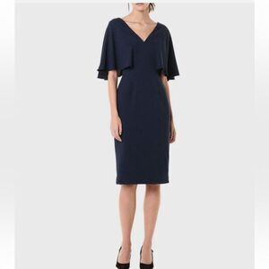 NWT Dress the Population womens Louisa Flutter Sleeve V Neck Midi Sheath Dress